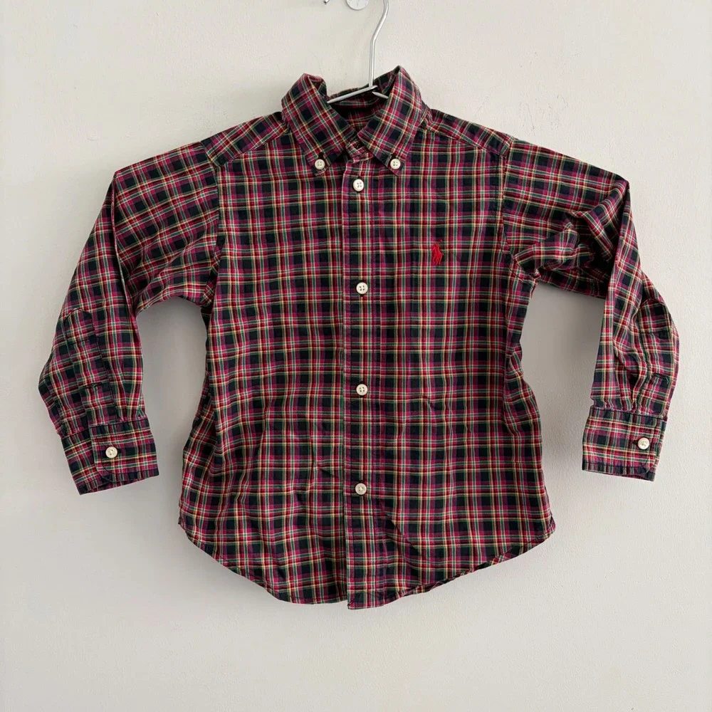 Ralph Lauren Toddler Boys Red Green Plaid Button Down Shirt 2T
